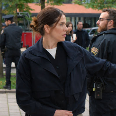 Karla Souza blue cotton jacket from 56 Days TV series stylish women casual outerwear