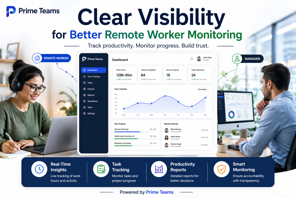remote worker monitoring and productivity tracking dashboard with Prime Teams time tracking software