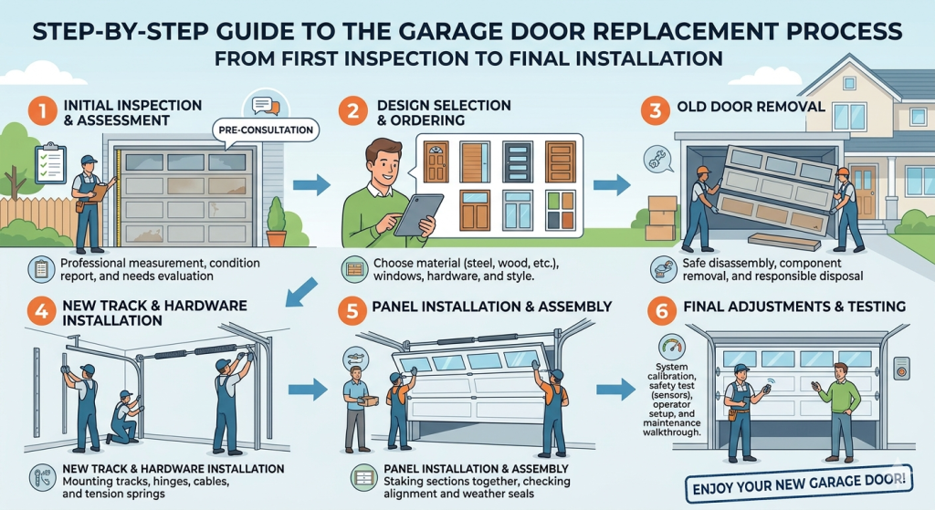 Step by Step Guide to the Garage Door Replacement Process From First Inspection to Final Installation
