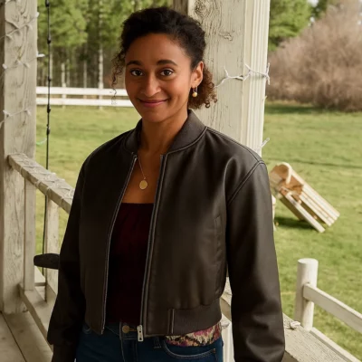 Sydney Shandon bomber jacket from Sullivans Crossing Season 3