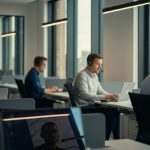 Team using cloud phone system in a modern UK office